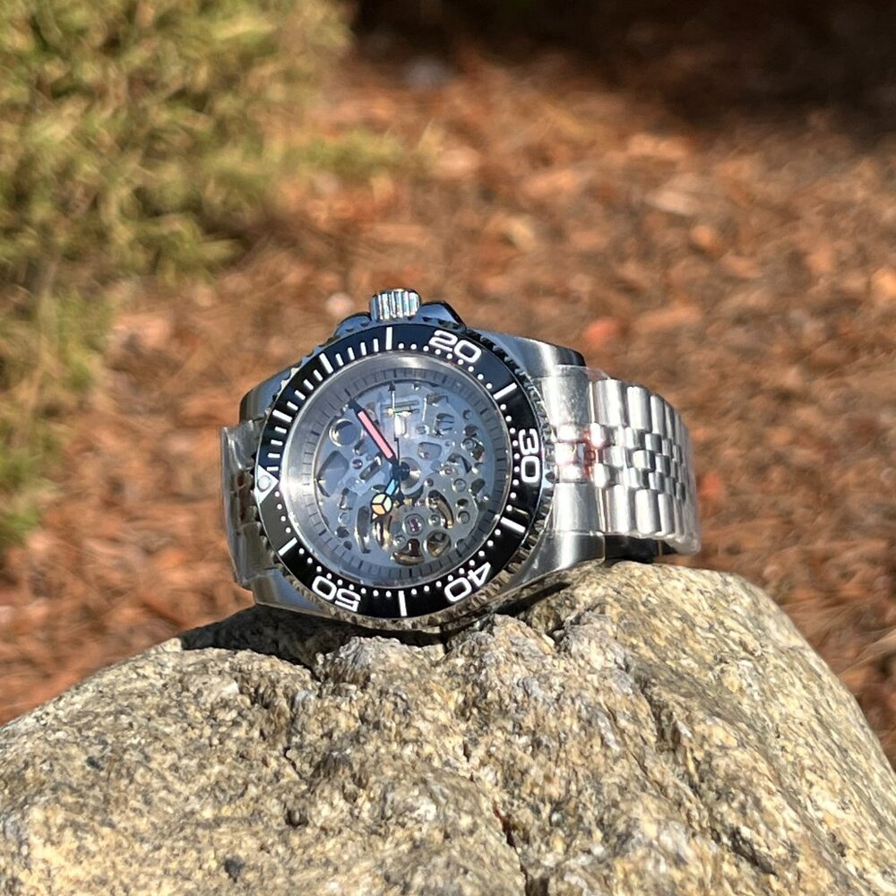 Custom Made Watch DIY With NH70 Automatic Movement Silver Case Black/wh Jubilee - Picture 5 of 9